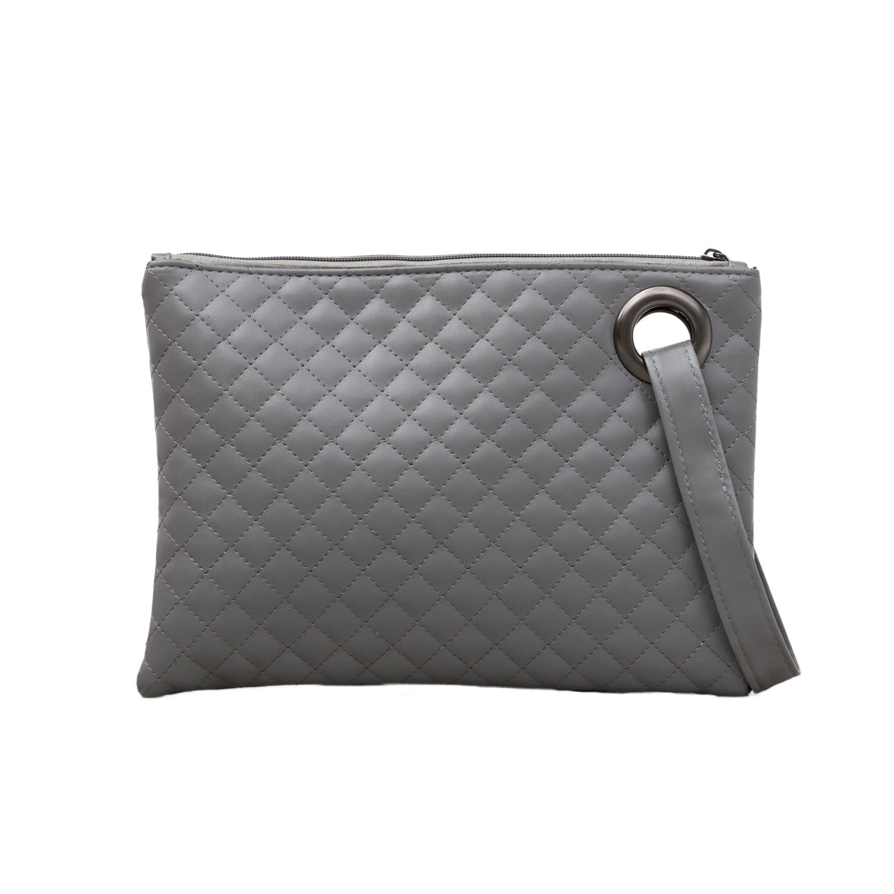 Quilted Vegan Leather Herringbone Lined Wristlet Clutch Bag