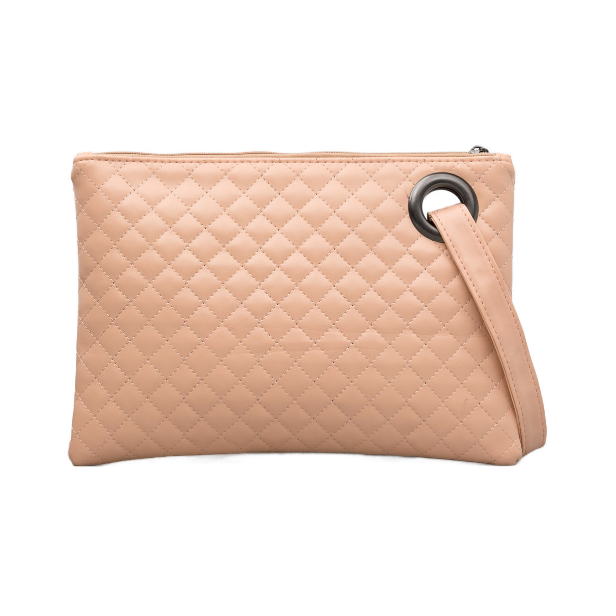 Quilted Vegan Leather Herringbone Lined Wristlet Clutch Bag