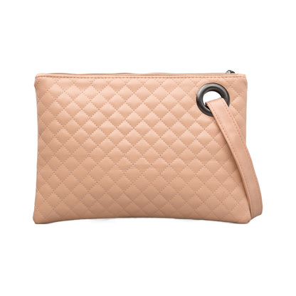 Quilted Vegan Leather Herringbone Lined Wristlet Clutch Bag