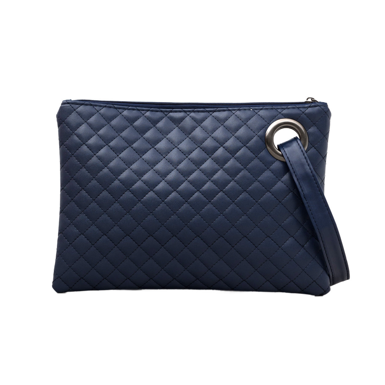Quilted Vegan Leather Herringbone Lined Wristlet Clutch Bag