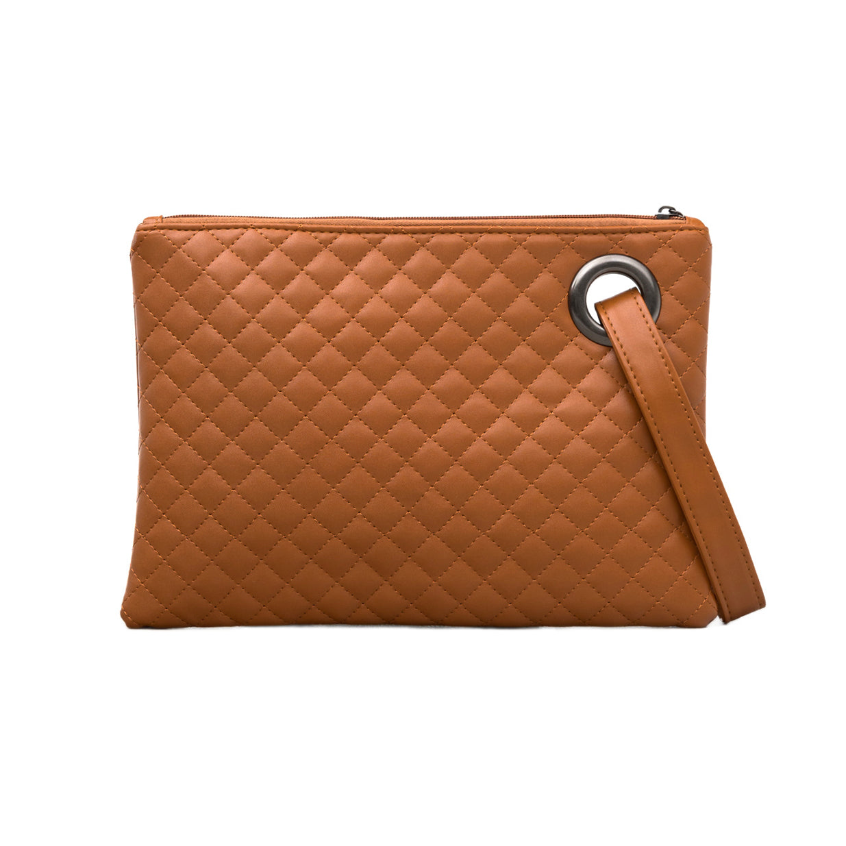 Quilted Vegan Leather Herringbone Lined Wristlet Clutch Bag