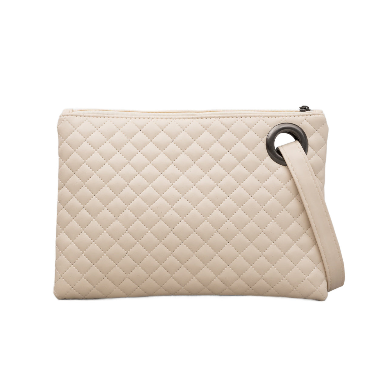 Quilted Vegan Leather Herringbone Lined Wristlet Clutch Bag