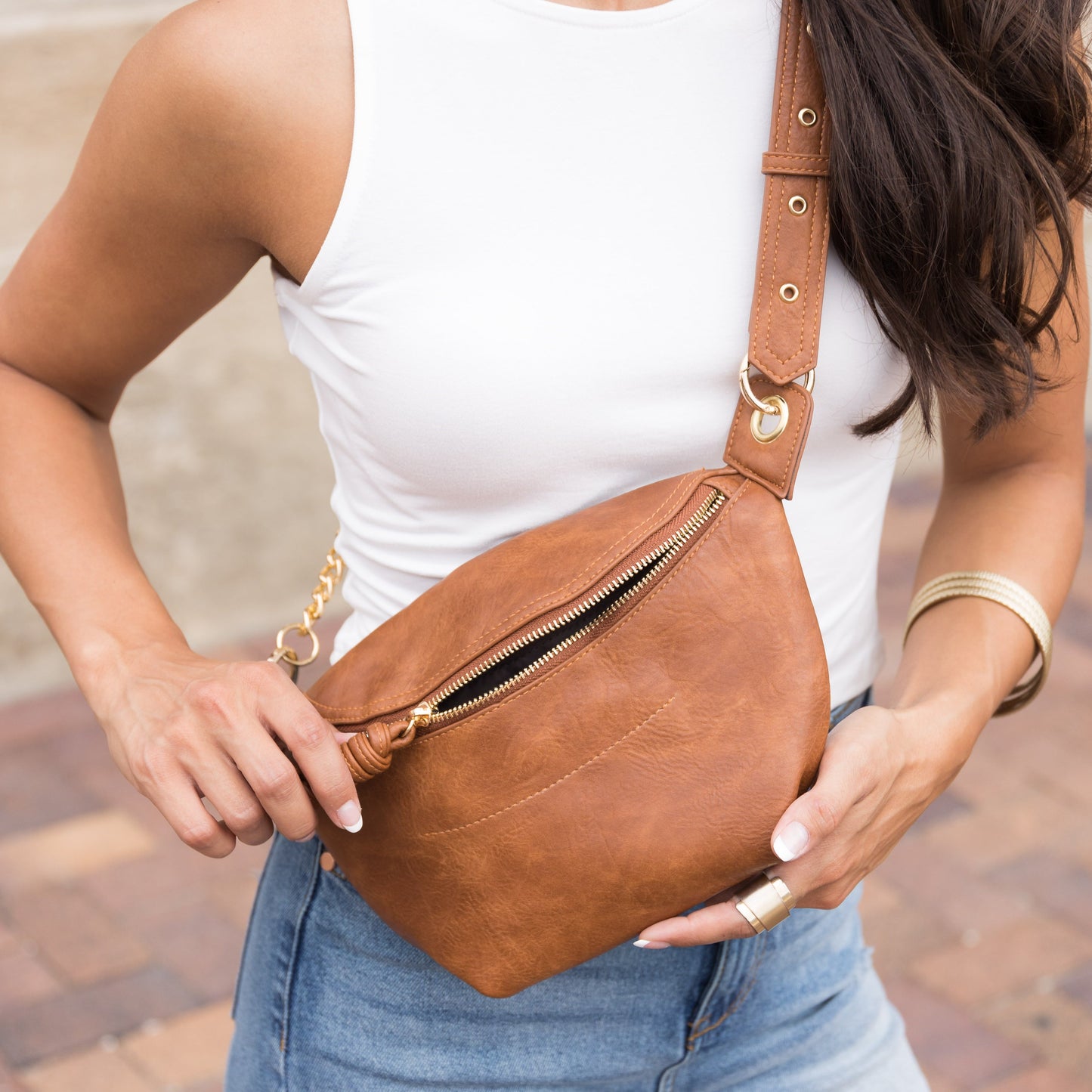 Luxe Vegan Leather Convertible Adjustable Chain Strap Sling Belt Bag | 11" x 7.5"