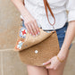 Sylvie Foldover Crochet Woven Straw Crossbody Bag with Vegan Leather Strap & Magnetic Clasp | Khaki, Straw