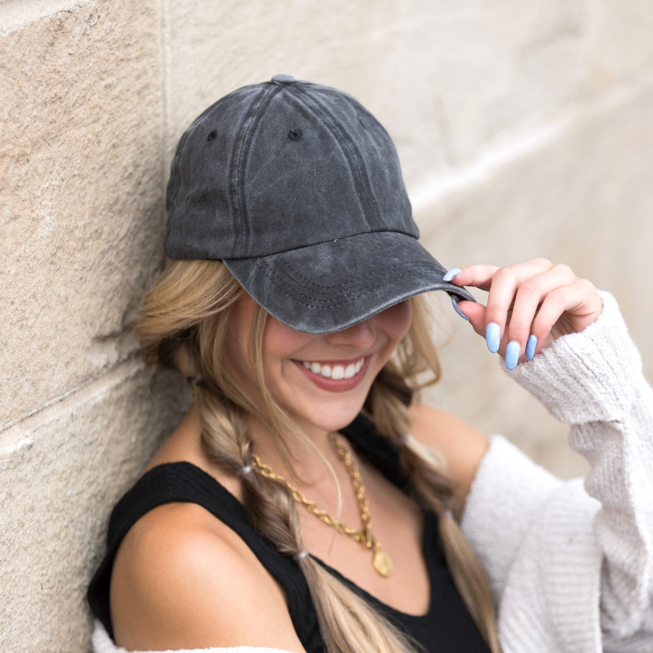 Washed Cotton Twill Non-Structured Low Profile Pewter Clasp Everyday Ball Cap | 3" Brim | One Size Teen–Adult