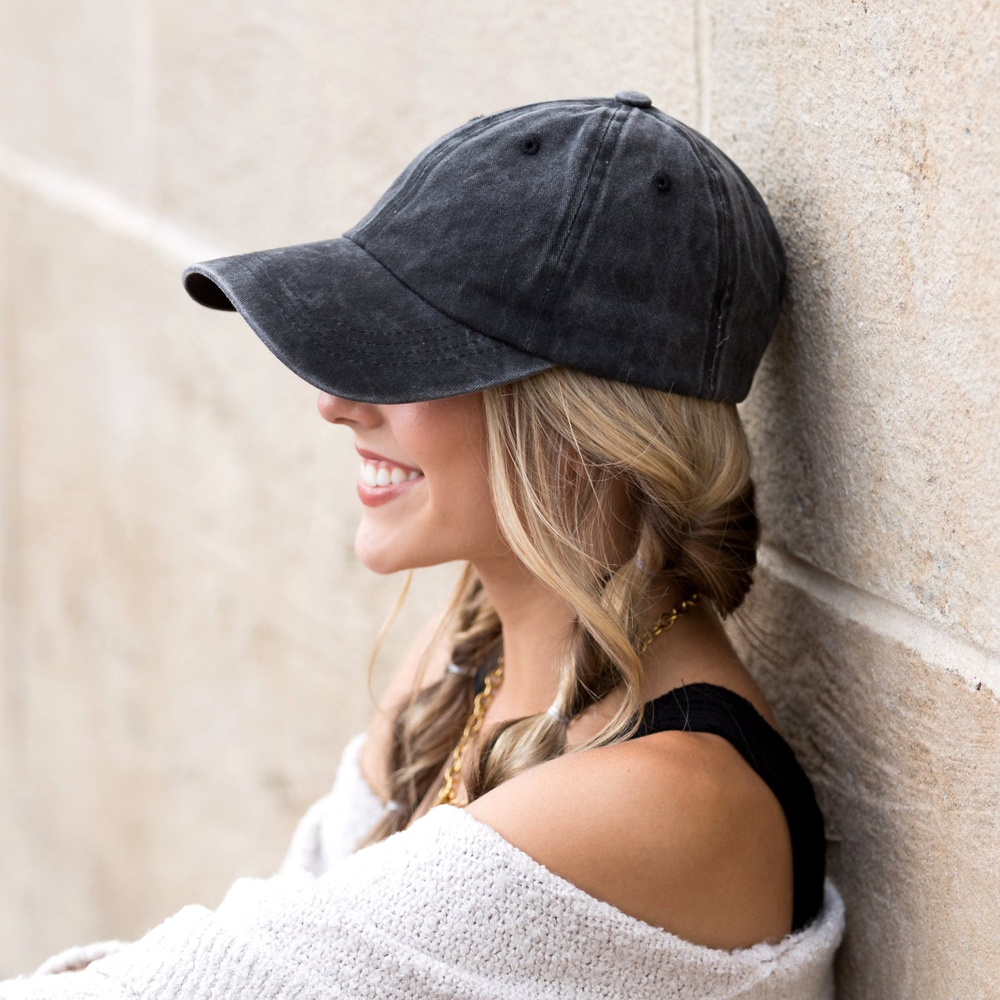 Washed Cotton Twill Non-Structured Low Profile Pewter Clasp Everyday Ball Cap | 3" Brim | One Size Teen–Adult