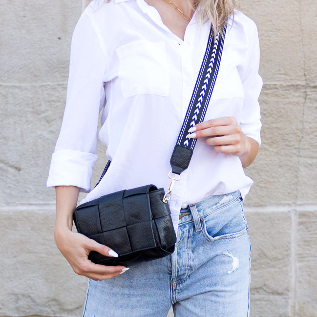 Margot Genuine Leather Cross Weave Fold-Over Crossbody Bag with Suede Pouch