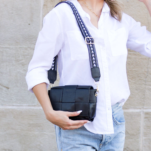 Margot Genuine Leather Cross Weave Fold-Over Crossbody Bag with Suede Pouch