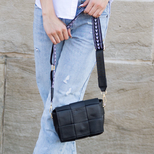 Margot Genuine Leather Cross Weave Fold-Over Crossbody Bag with Suede Pouch