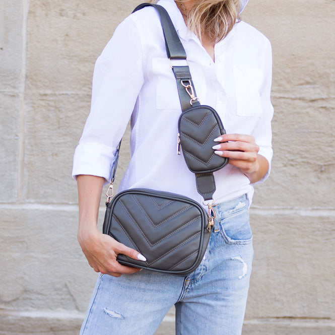 Elsie Vegan PU Leather Chevron Quilted Crossbody Bag with Removable Coin Purse