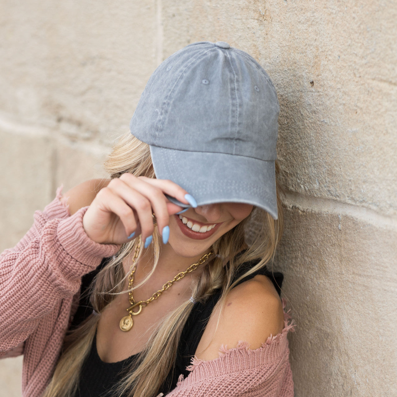 Washed Cotton Twill Non-Structured Low Profile Pewter Clasp Everyday Ball Cap | 3" Brim | One Size Teen–Adult