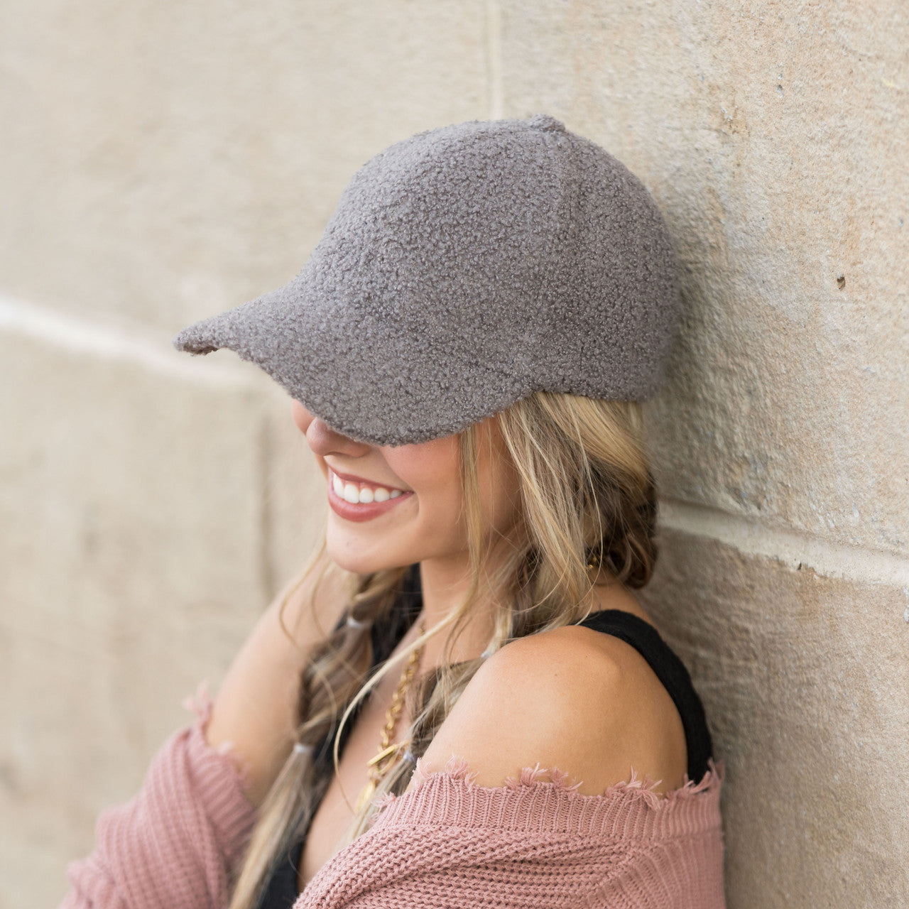 Boucle Sherpa Low Profile Structured Crown Velcro Closure Boyfriend Ball Cap | One Size Teen–Adult