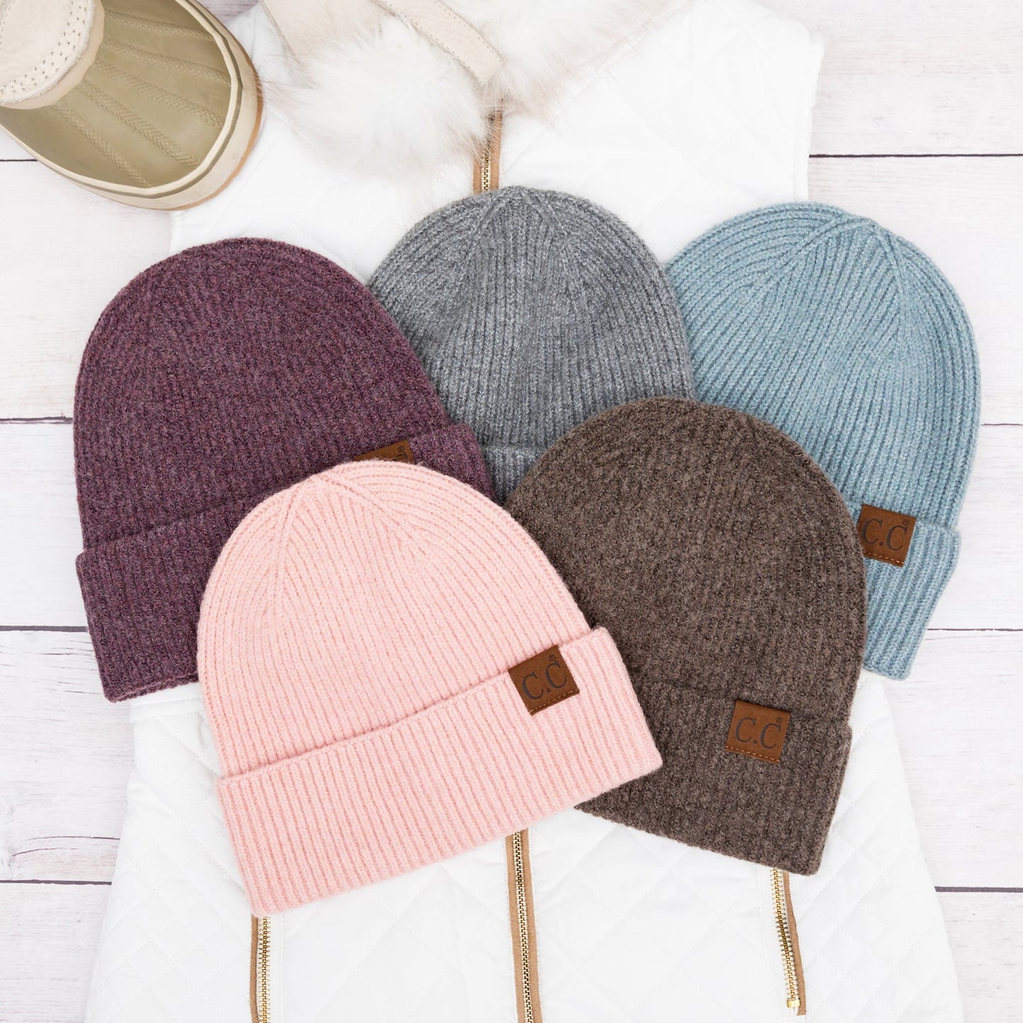 C.C® Recycled Polyester Cashmere Wool Fine Yarn Cuffed Beanie | One Size