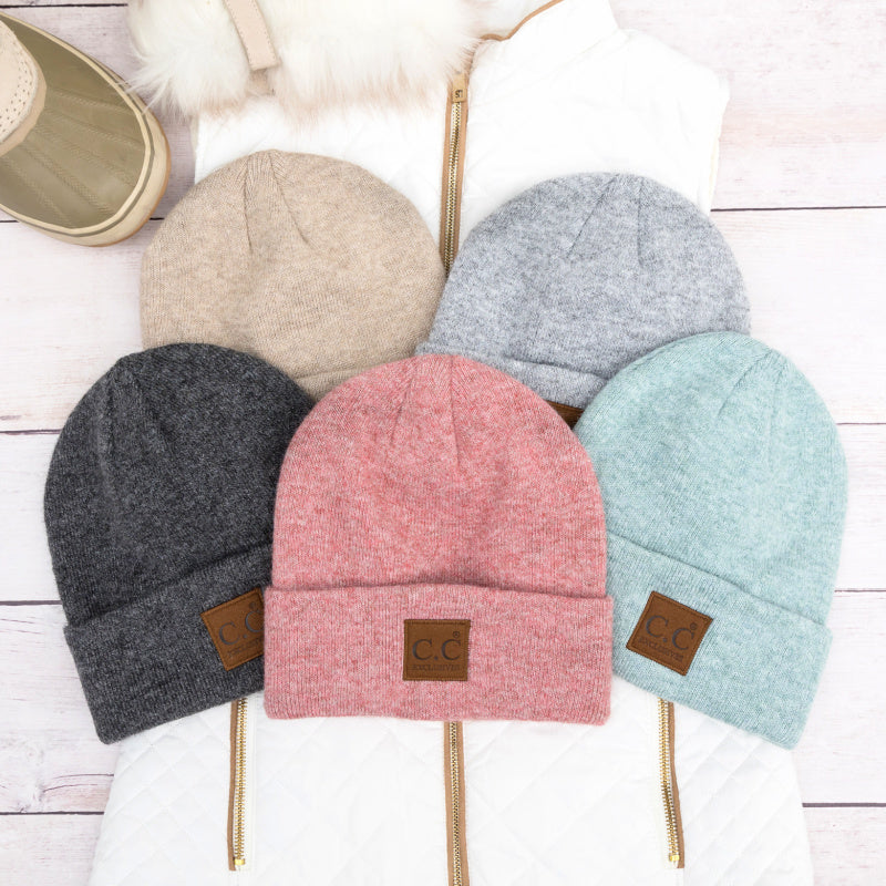 C.C® 97% Recycled Polyester Heathered Knit Fold-Over Cuff Boyfriend Beanie | One Size