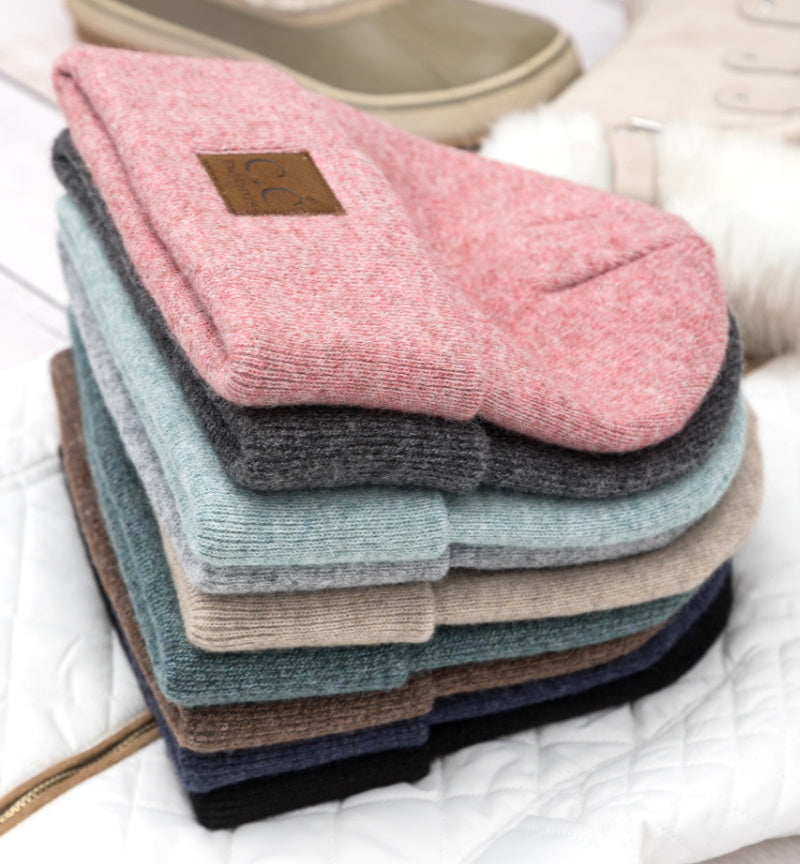 C.C® 97% Recycled Polyester Heathered Knit Fold-Over Cuff Boyfriend Beanie | One Size