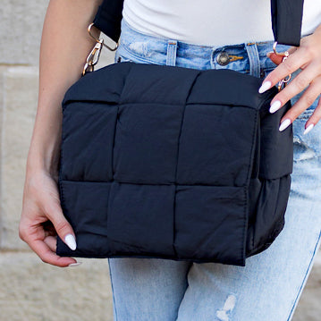 Romy 100% Nylon Cross-Weave Puffer Fold-Over Crossbody Clutch Bag
