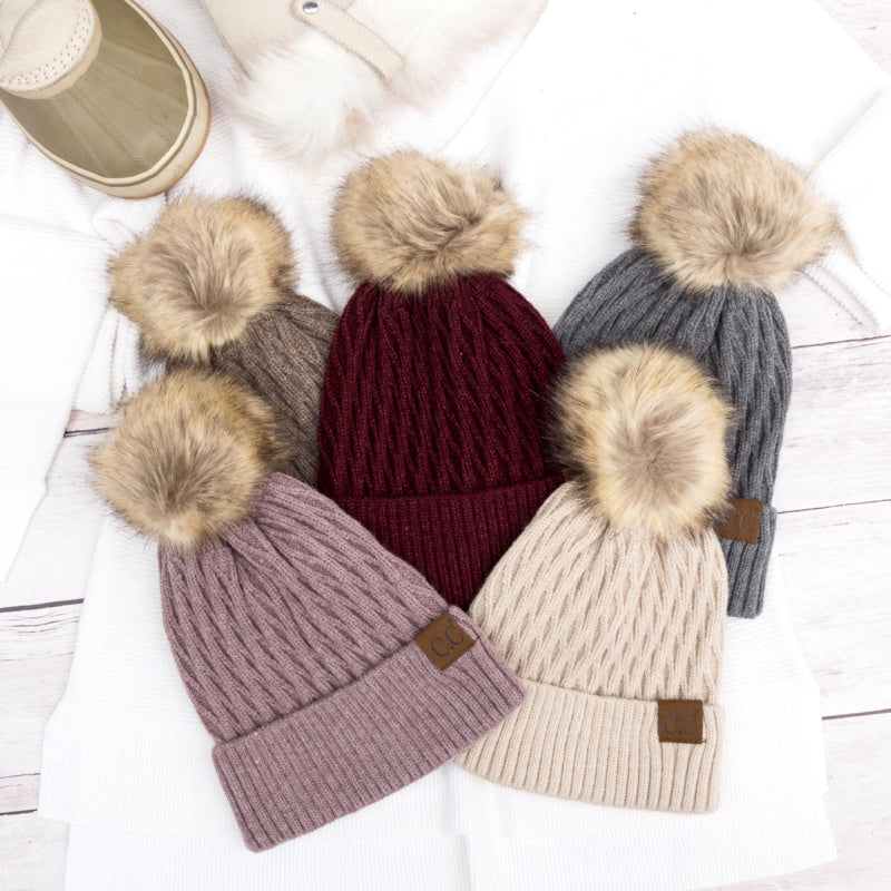 C.C® Honeycomb Knit Pom Beanie | 47% Rayon, 22% Nylon, 31% PBT | Teen–Adult