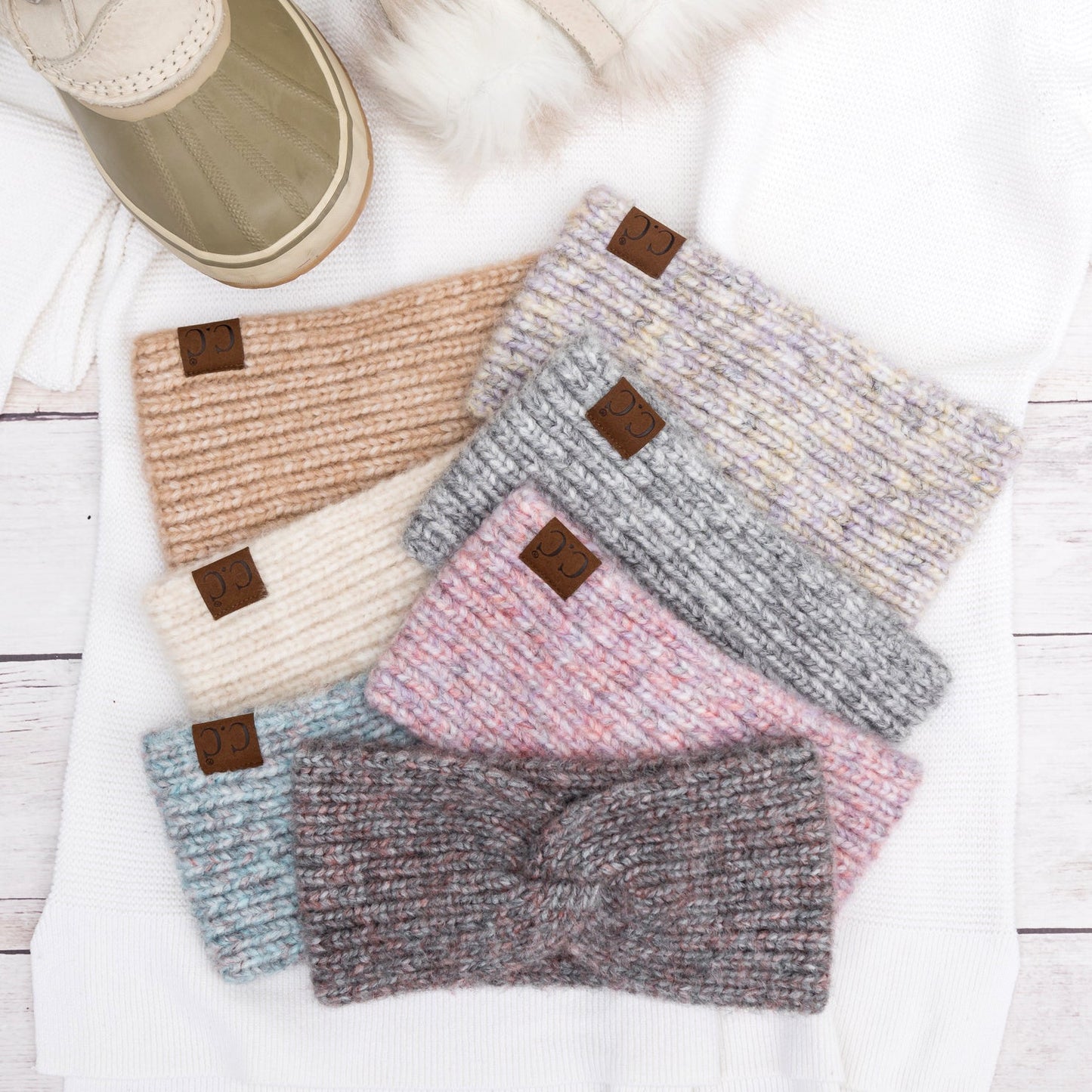 C.C® Acrylic Nylon Cozy Marled Twist Front Headwrap | One Size