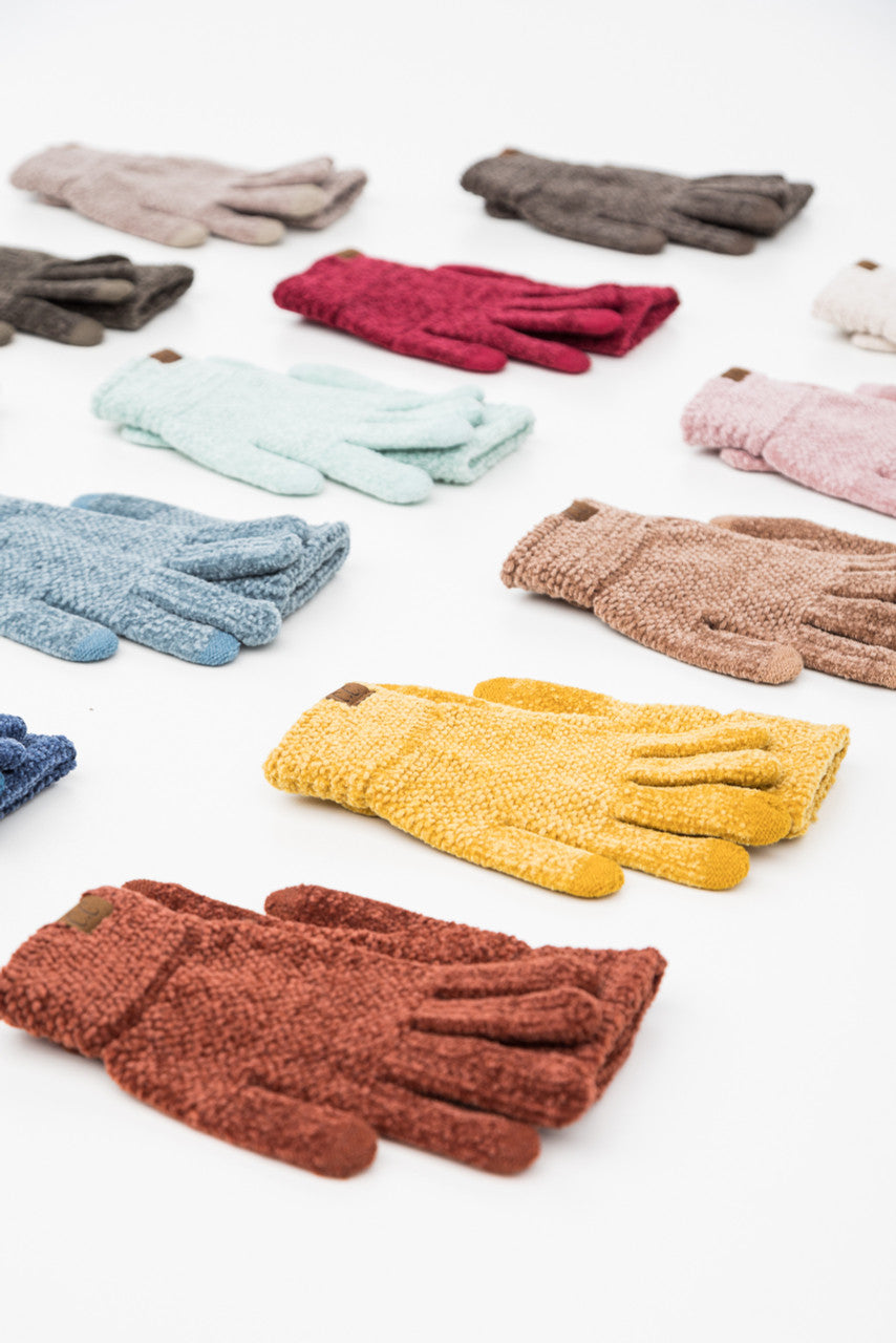 C.C® 100% Buttery Soft Chenille Polyester Touchscreen Compatible Gloves | One Size Teen–Adult