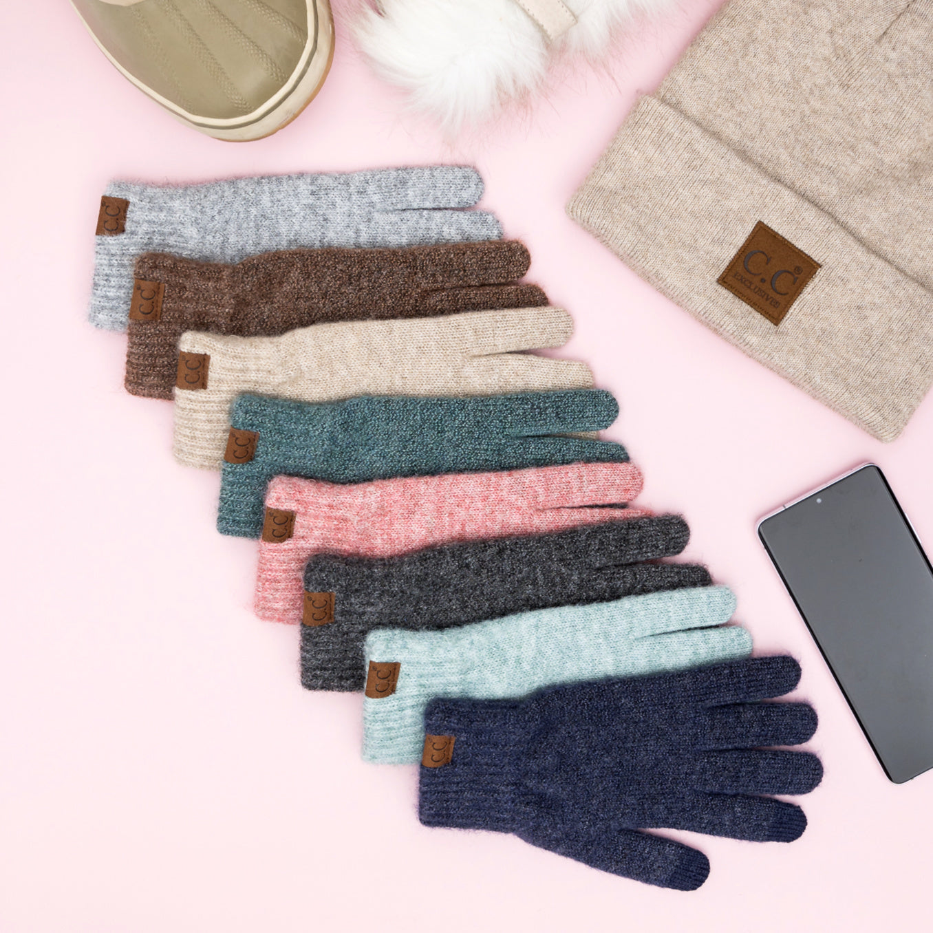 C.C® Recycled Polyester Spandex Heathered Knit Touchscreen Gloves | One Size