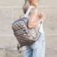 Jade Metallic Quilted Polyester Puffer Backpack