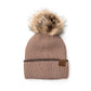 C.C® 100% Soft Acrylic Asymmetrical Weave Accent Cuff Faux Fur Pom Beanie | One Size