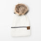 C.C® 100% Soft Acrylic Asymmetrical Weave Accent Cuff Faux Fur Pom Beanie | One Size