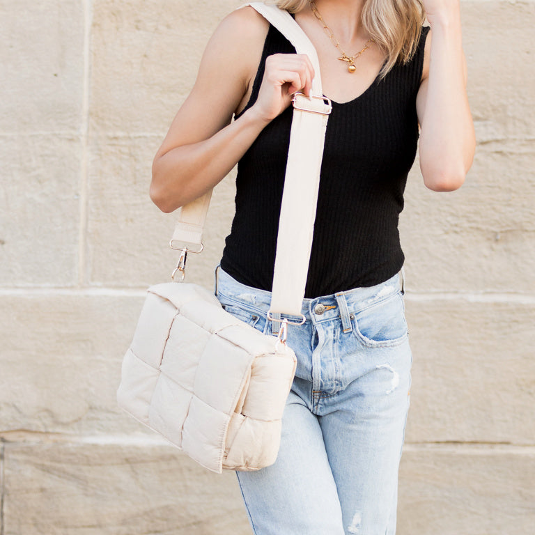 Romy 100% Nylon Cross-Weave Puffer Fold-Over Crossbody Clutch Bag