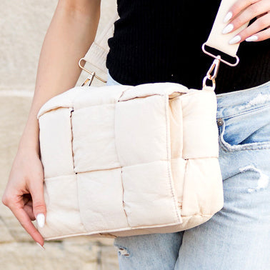 Romy 100% Nylon Cross-Weave Puffer Fold-Over Crossbody Clutch Bag