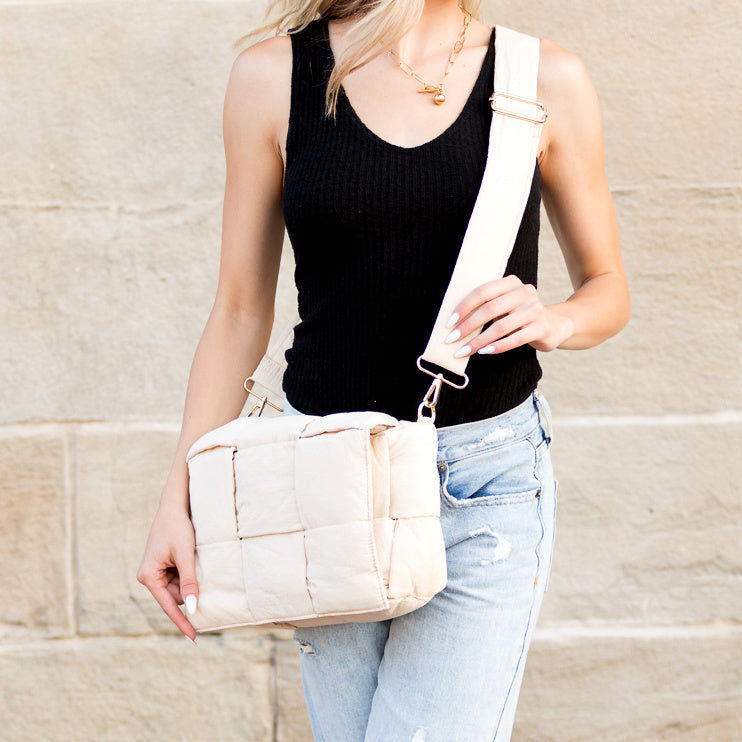 Romy 100% Nylon Cross-Weave Puffer Fold-Over Crossbody Clutch Bag