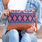 40% Polyester 60% Cotton Vegan Leather Trim Aztec Boho Wristlet Clutch | 8.5" x 11"