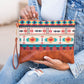 40% Polyester 60% Cotton Vegan Leather Trim Aztec Boho Wristlet Clutch | 8.5" x 11"