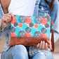 40% Polyester 60% Cotton Vegan Leather Trim Aztec Boho Wristlet Clutch | 8.5" x 11"