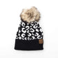C.C® 100% Soft Acrylic Natural Leopard Faux Fur Pom Beanie | One Size