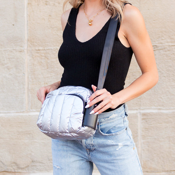 River Metallic Nylon Puffer Crossbody Bag