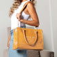 Kate Laminated City Tote | Vegan Leather & PVC, Canvas Handles | 14.5 x 5 x 11 in