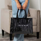 Kate Laminated City Tote | Vegan Leather & PVC, Canvas Handles | 14.5 x 5 x 11 in
