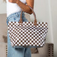 Blueberi B Charly Checkered Tote | Nylon & Laminated PVC | 12.5 x 5 x 13.5 in; 17 in Top