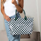 Blueberi B Charly Checkered Tote | Nylon & Laminated PVC | 12.5 x 5 x 13.5 in; 17 in Top