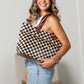 Brooklyn Checkered Tote | Canvas, Vegan Leather & PVC | 12.5 x 5 x 13.5 in; 17 in Top