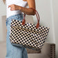 Brooklyn Checkered Tote | Canvas, Vegan Leather & PVC | 12.5 x 5 x 13.5 in; 17 in Top
