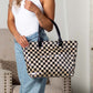 Brooklyn Checkered Tote | Canvas, Vegan Leather & PVC | 12.5 x 5 x 13.5 in; 17 in Top