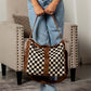 Vanessa Checkered Hobo Bag & Wristlet | Canvas & Vegan Leather | 13.5 L x 5 W x 13 H in