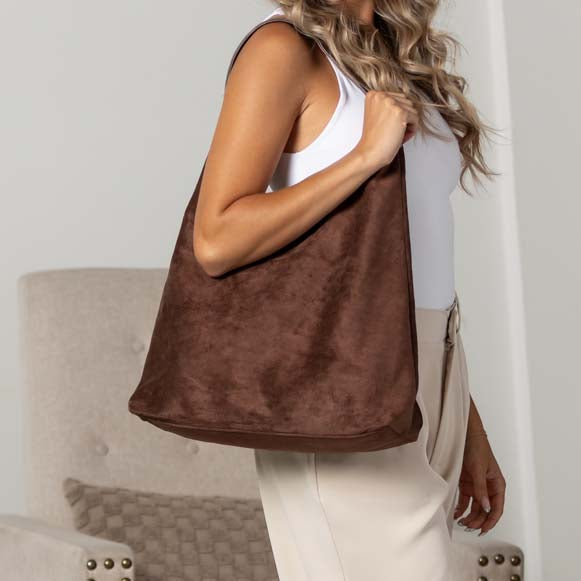 Andrea 2-in-1 Hobo Shoulder Bag | Vegan Suede & PU Leather Strap | 16.5 x 4.72 x 14.17 in