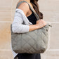 100% Easy Clean Polyester Puffed Quilted Zip Top Tote Bag with 3 Interior Pockets | 16.5" x 16"