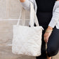 100% Easy Clean Polyester Puffed Quilted Zip Top Tote Bag with 3 Interior Pockets | 16.5" x 16"