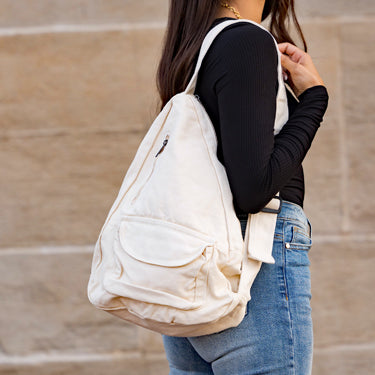 100% Cotton Canvas Oversized Adjustable Strap Multi-Pocket Sling Bag | 13" x 4.5" x 16"