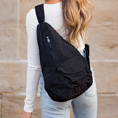 100% Cotton Canvas Oversized Adjustable Strap Multi-Pocket Sling Bag | 13" x 4.5" x 16"