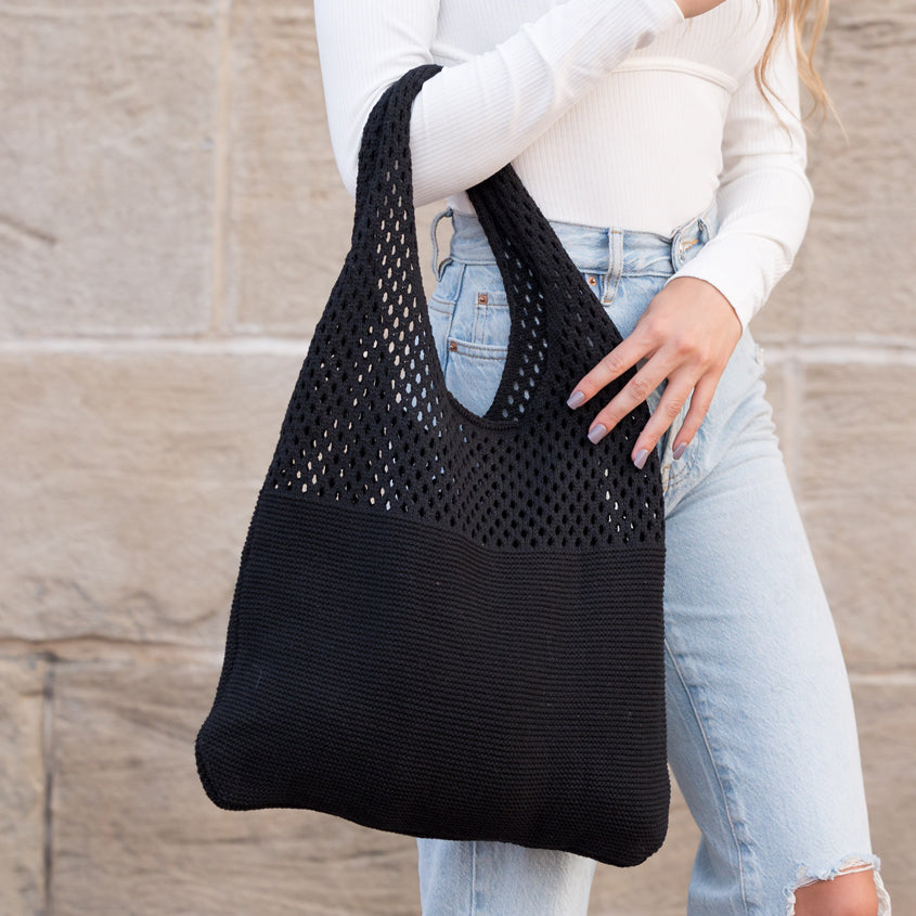 100% Polyester Soft Knit Woven Open Top Slouchy Hobo Shoulder Bag | 20" H x 14.5" W