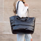 Cotton Blend Metallic Puffer Oversized Tote Bag with Removable Strap